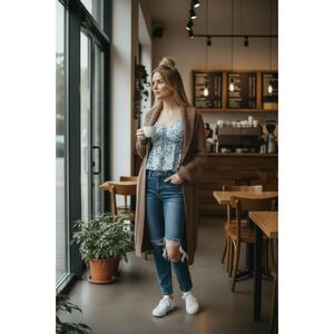 Y2K Wool Blend Old Navy M Peasant Cable Knit Snap Button Long Cardigan Jacket